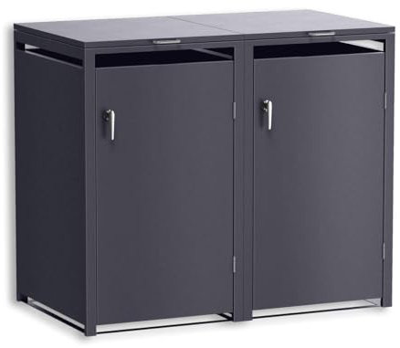 Metzler Mülltonnenbox 2er 240L in Eisenglimmer, Mülltonnenverkleidung für 2 Tonnen abschließbar und mit Automatikdeckel, pulverbeschichteter & witterungsbeständiger Stahl in DB 703, Müllbox rostfrei