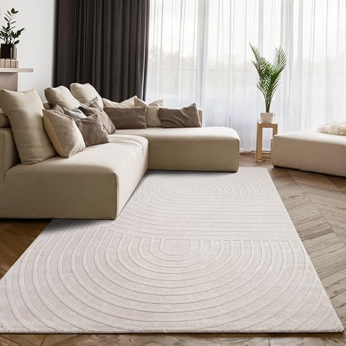 Paco Home Teppich Wohnzimmer Schlafzimmer Skandinavisches modernes Design mit Glanzdetails 3D Effekt Luxuriös Boho Soft-Touch Creme beige, Grösse:80x150 cm