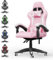 bigzzia Gaming Stuhl Ergonomisch - Gaming Sessel mit Lendenkissen Kopfstütze, 90-135° Rückenlehne Gaming Chair, Pc Stuhl Gamer Stuhl für Erwachsene Mädchen Junge rosa-weiß