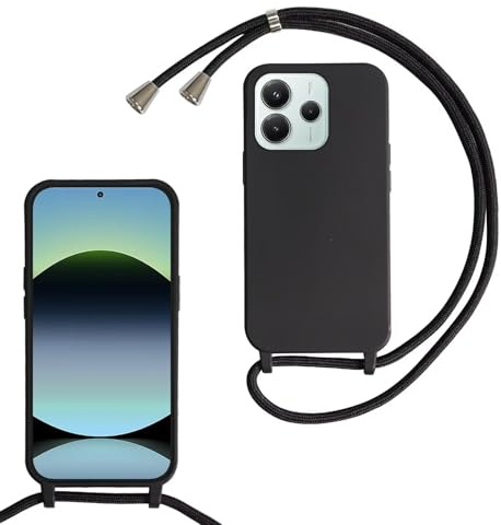 xinyunew Coque pour Xiaomi Redmi Note 14 4G avec Cordon de Collier, Coque avec Cordon Étui Silicone TPU Housse, Collier RéglableTéléphone Portable Lanyard Case Xiaomi Redmi Note 14 4G, Noir