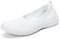 Slip On Trainers Women Knitted Flat Go Walk Shoes Lightweight Ballet Shoes Breathable Casual Walking Sneakers-White-7UK