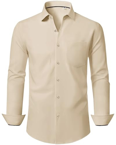 J.VER Shirts for Men UK Stretch Long Sleeve Office Work Plain Formal Shirt