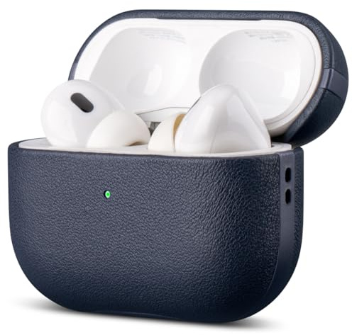 Haobobro Lederhülle [Top Grain Leather] für AirPods Pro 2 Leder Hülle - Handgefertigt AirPod Pro 2 Ledercase mit Handschlaufe - Leather Case für AirPods Pro 2. Generation Hülle Schutzhülle - Blau