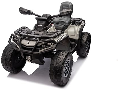 FINOOS Quad Electric Enfants 2 Places 24V, Can-am Outlander, Voiture Electrique Enfants 4x4, lumières LED, 24V, Moteurs 4 x 200W Batterie: 24V 7Ah, Roues Souples en EVA (Grise)