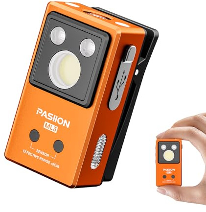 PASIION EDC Mini LED Taschenlampe mit Flutlicht, fokussiertem Licht und Rotlicht, mit Gestensensor, USB-C-wiederaufladbar, Magnetfuß & Clip, kleine Blinklicht-Lampe für Läufer & Camping