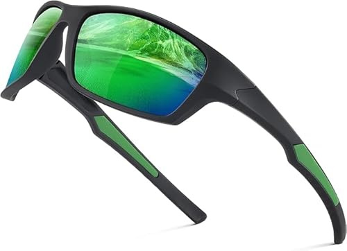 suoso Sportbrille-Herren-Damen-Sport Sonnenbrille-Polarisierte-UV400 Schutz-Sunglasses-Men-Women-Fahrradbrille-Rennrad brille，Schwarz Rahmen-Grün