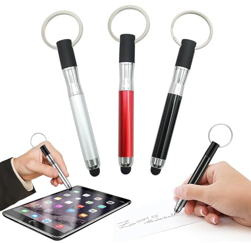 BIVYAX Penna Touch per Tablet 3 in 1 con Portachiavi, Stilo Universale per iPhone iPad Samsung, Penna Touch Precisa e Leggera per Ufficio Viaggi e Scuola, 3 Pezzi Set