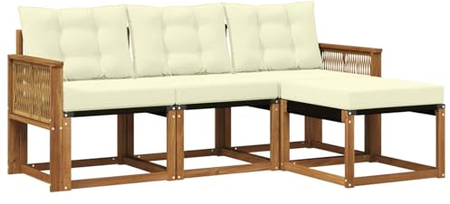vidaXL Outdoor-Sofagarnitur mit Kissen 4 pcs Natur und Creme, Garten-Sofa, modernes Lounge-Set für draußen, haltbar, gemütliche Terrasse-Sitze für jeden Anlass
