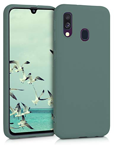 kwmobile Hülle kompatibel mit Samsung Galaxy A40 Hülle - weiches TPU Silikon Case - Cover geeignet für kabelloses Laden - Tannengrün