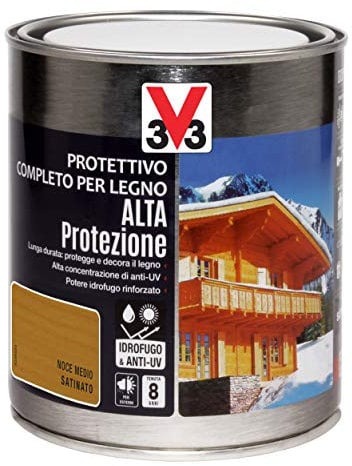V33 Protettivo Completo per Legno a Solvente Alta Protezione Noce Medio 0,75 L