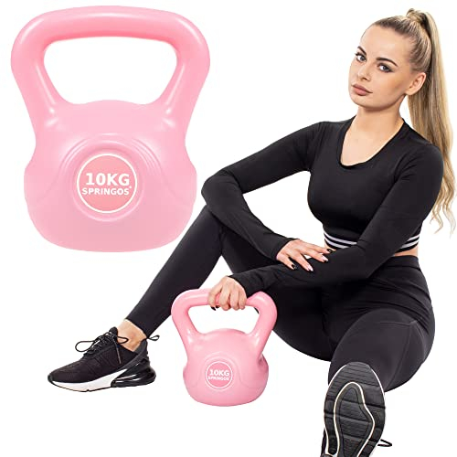 SPRINGOS Kettlebell Kugelhantel 10 kg Rosa Schwunghantel für Frauen Gewichtheben Sportgerät Fitness Gewicht Training Muskelaufbau Krafttraining