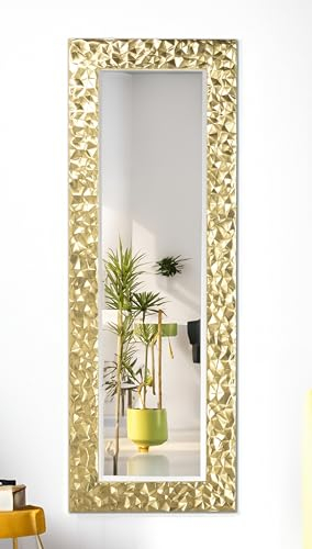 MO.WA Spiegel Wandspiegel Flurspiegel Blattgold 52x147 Lehnspiegel Holzrahmen Gold Ganzkörperspiegel Holzrahmen Bodenspiegel Eingangspiegel