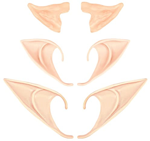 VEYLIN Latex Elfenohr, 3 Paar Feen-Elfenohren, weiche spitze Kobold-Ohren für Halloween Weihnachten Cosplay