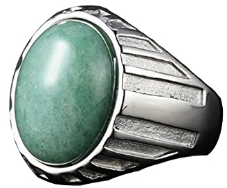 Gualiy Edelstahlringe Herren Mit Gravur, Herren Ringe, Retro mit grünem Stein Bands-Ringaus Edelstahl Silber Ringgröße 60 (19.1)