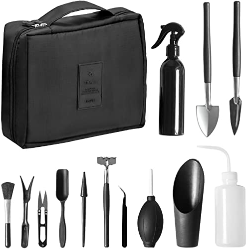 iYinJuan Bonsai Werkzeug Set, 13 Stück Gartenwerkzeug Set, Pflanzen Werkzeug Set mit Aufbewahrungstasche, Mini Gartengeräte Set für Zimmerpflanzen und Professionelle Bonsaizucht
