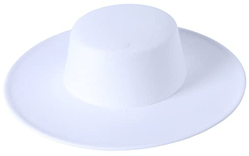 Dubute Sombrero de ala ancha para mujer, estilo formal, clásico, para barco, de fieltro, derby, iglesia, blanco, Talla única