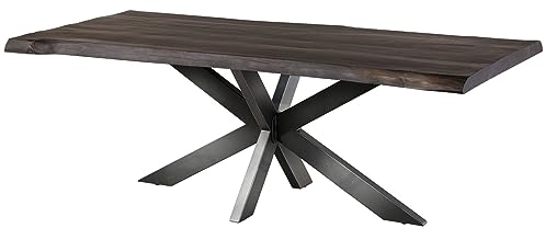 MASSIVMOEBEL24.DE | Freeform 5 - massiver Baumkantentisch 220x100 | grau - lackiert | Echtholz Esstisch aus Mangoholz - Eisen glänzend| Massivholztisch mit echter Baumkante