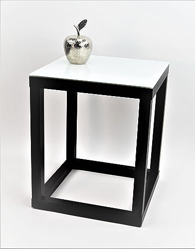 Beistelltisch, Couchtisch, Blumensäule, Dekosäule, Cube, Gestell Schwarz, Glas Weiß, Verschiedene Größen (30 x 30 x Höhe 40cm)