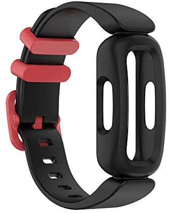 Uhrenarmband für Fitbit Ace 3 Kids, weiches Silikon-Ersatzarmband, Wasserdichtes Armband Zubehör (schwarz+roter Knopf)
