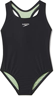 Speedo Girls' Big Kid Swimsuit One Piece Closed Racerback, 2023 Anthracite, 8
