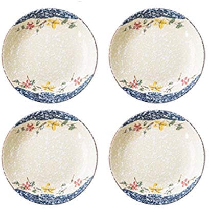 Dinner plate Plates Round Ceramic Floral Motifs Dinner Plate, Glazed Dessert, Salad, Pasta plate, 8 Inch Appetizer Plate, Set of 4 Piece. Dinner Plates (Color : B, Size : M)