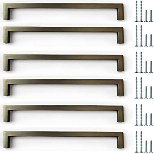 French Furniture Fittings Matt Antique Brass Finish Kitchen Cabinet D Pull Handles - Set of 6 Cupboard Drawer Handles Available in 128mm, 160mm and 192mm (192mm Between fixings)