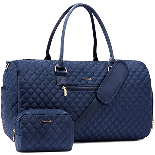 LOVEVOOK Sporttasche Reisetasche Damen, Weekender Travel Kliniktasche Geburt mit Kulturtasche, Schuhfach & Nassfach, Wasserdichte Gym Bag, Handgepäck Tasche für Flugzeug Reisen, Marineblau