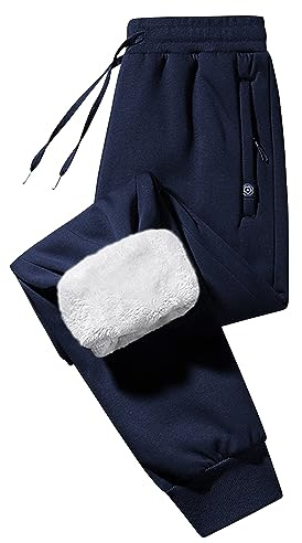 Imuedaen Jogginghose Herren Winter Fleece Gefüttert Warme Trainingshose Fleece Plüsch Gefüttert Jogger Hose Sweatpants Winterhose Traininghose mit Tasche