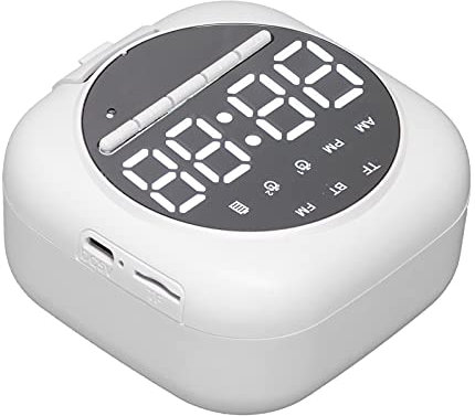 Réveil Numérique Multifonction P12, Haut-Parleur de Basse D'horloge BT, Miroir Portable sans Fil à LED, Double Réveil avec Lecteur MP3 avec Chargeur USB (Blanc)