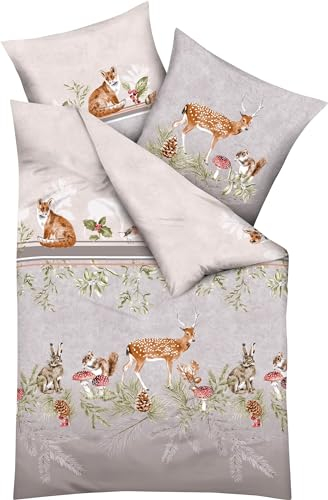 Kaeppel Bettwäsche-Set Feinbiber Under The Mistletoe, 1 x 80x80 cm + 1 x 135x200 cm, 2 Stück, Bettbezug, Spannbetttuch, Baumwolle, Waschbar, Unisex, Alle Jahreszeiten
