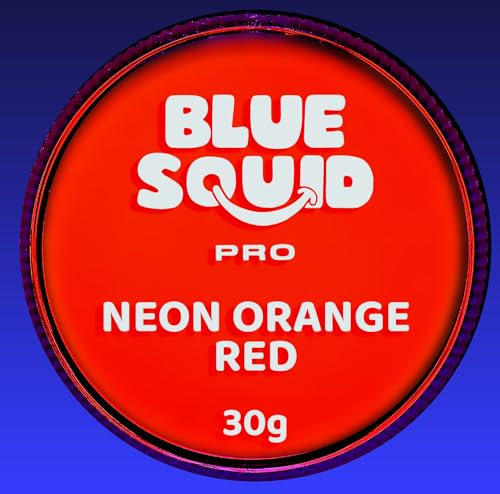 Blue Squid PRO Peinture pour le visage - Néon Orange Rouge (30gm) Fournitures professionnelles de maquillage à base d'eau pour adultes, enfants et SFX