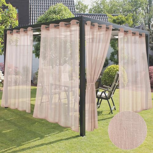 HolidayIdeas Tende da esterno per patio, 4 pannelli, in lino fard, semi velate, impermeabili, per la privacy, luce solare, tende per interni ed esterni, per gazebo, pergola, balcone, piscina, cortile,