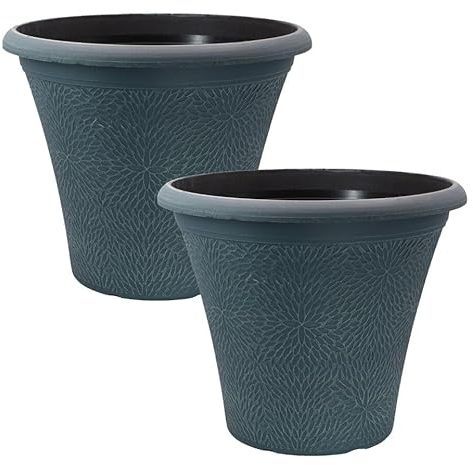 Fyne-Finds Set of 2 Indigo Green Plastic Planter Round 35cm,14inch Plant Pot 17L Flower Pot Home Garden Decor