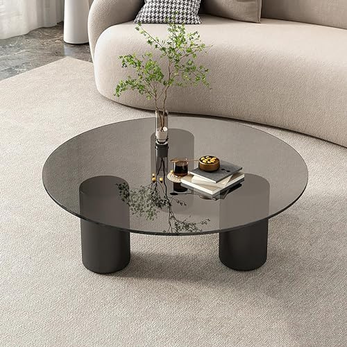 RYZQWE Table de Salon Ronde, Table Basse de Salon Effet Verre Rond Table de Canapé Table a Café Verre et Métal Piédestal Table d'Appoint Nordique Scandinave 90x31cm (Color : D, Size : 35.4x12.2in)