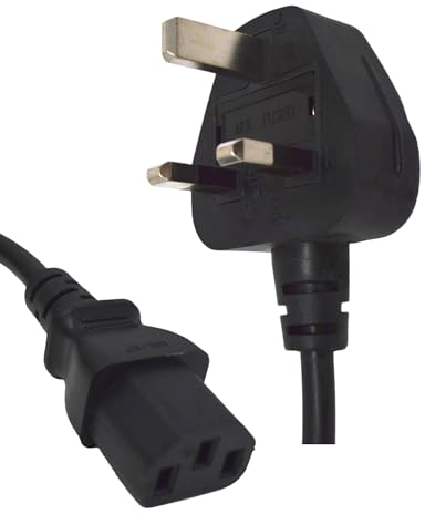 Kettle Cable Power Lead - 3 Pin Power Cable UK to IEC C13 Kettle Cable Power Lead 3 Pin for Samsung TV Computer Power Cable, Monitor, PS4 Pro, Xbox, PC Power Cord Black - 0.5m/1m/1.8m/3m/5m/10m (10m)