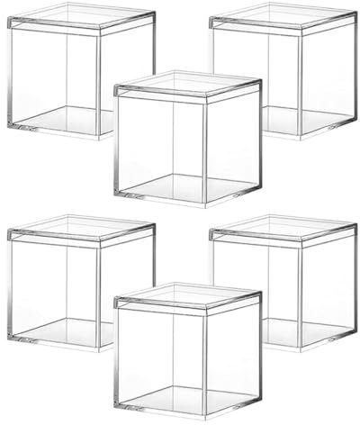 Healeved 6 Stück Acrylboxen Zur Präsentation Durchsichtige Quadratische Würfel-Partygeschenkboxen Aus Kunststoff Transparente Boxen Aus Kunststoff Süßigkeitenboxen Leckerliboxen Für