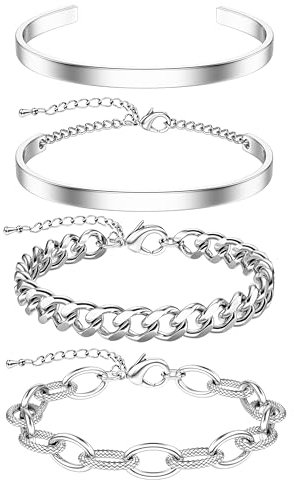 Krfy 4Stück Armreif Gold Breit Oder Armreif Silber Breit Schmuck Armband Damen Gold Edelstahl Armband Silber Wasserfest Armband Gold Dickes Armband Set