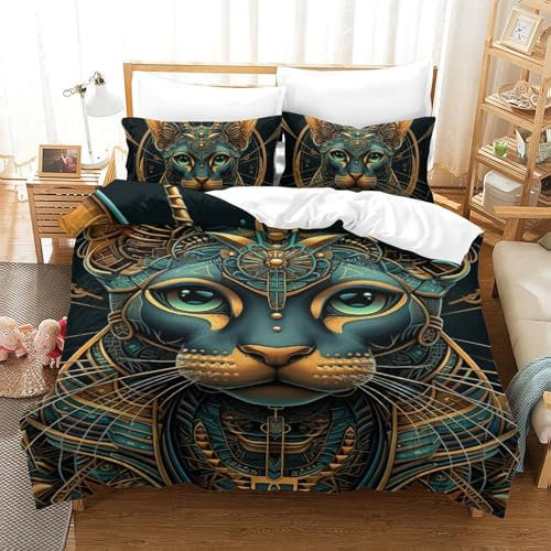 GZCVBDYUY Kat 3D Gedruckt Bettwäsche Set 3 Teilig Bettbezug Mit Kissenbezügen Soft Microfaser Luxus Modern Mit Reißverschluss Für Erwachsene Und Kinder Single(140x200cm)