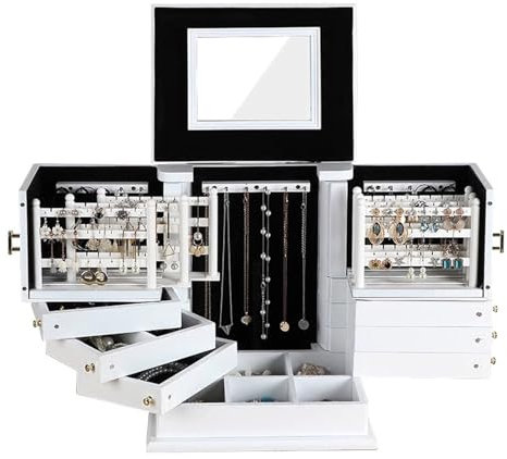 LYXXJRYBHD Armadio Porta Gioie con Specchio, Armadio Portagioie, Armadietto Portagioie con Serratura per Ragazze, Portagioie per Anelli, Orecchini, Collane(White)