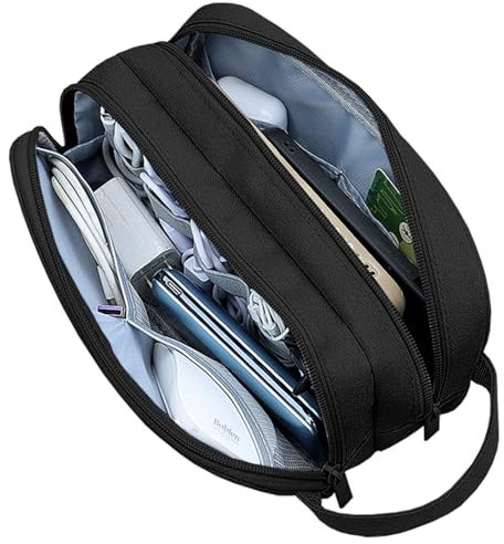 Teskyer Cable Organizer Bag, Travel Electronics Accessories Organiser, Protable Tech Pouch for Phone Chargers, Cables, Flash Drive, Power Bank, Hard Drive - SM09 (Black)