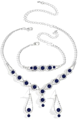 AOWVUTS 3PCS Juego de Boda Novia Joyas para Mujer Cristal Chapado en Plata con Collar Pendientes Pulsera Conjunto de Joyería Circonita Cúbica Compromiso Fiesta Dama de Honor Regalo Joyería