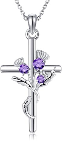 JERWLI Schmuckkette mit Kreuz/Hibiskus/Rosen/Claddagh/Senfkorn/Distel/Phantom-der-Oper-Motiven für Damen 925er Sterlingsilber Blumenschmuck Geschenkidee für Frauen