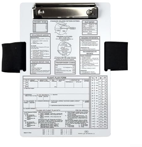 Planche à pince en aluminium pour étudiant pilote pour écrire et organiser les informations de vol pendant les leçons (VFR+A)