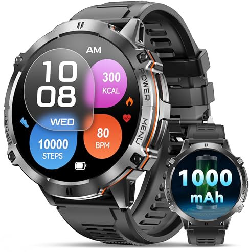 OUKITEL Reloj Inteligente Hombre, 1.73 AMOLED Smartwatch Hombre con Llamadas, 100 Días de Batería, Pulsómetro SpO2, 10 Metros Impermeable, Monitor Sueño, Podómetro, 100+ Modos Deportivos iOS Android