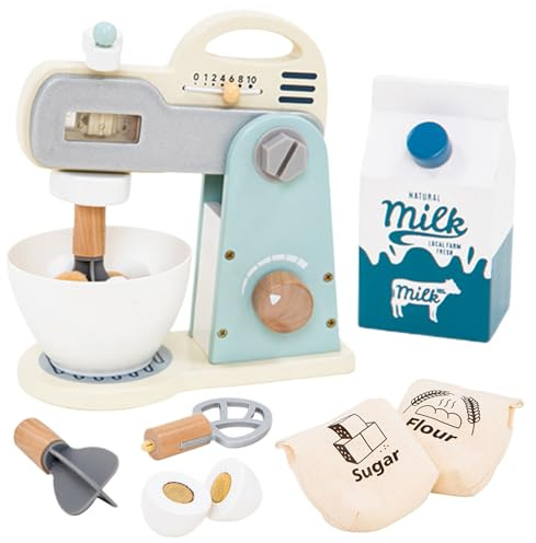 Blender Jouet Enfant,Set de Jeu Mixeur Cuisine - Accessoires Cuisine Jouet en Bois d'Imitation pour Filles Garçons 3 4 5 Ans