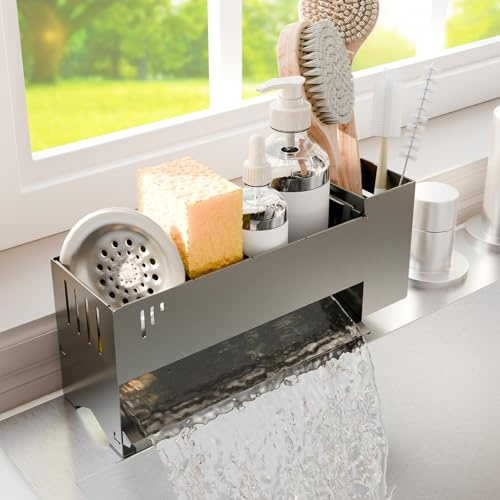 Wantocore Schwammhalter Spülbecken - Spülbecken Organizer aus Metall mit Abtropffläche, Spüle Ablage für Schwamm und Bürste, Spülbecker Organizer rostfrei, kompakter Küchen Organizer