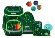 ergobag Schulranzen-Set cubo Bundle Set Bärtastisch - Grün | Ergonomischer Schulrucksack Klassisch, 6-teilig, für die 1. Klasse Grundschule, ideal für den Schulstart