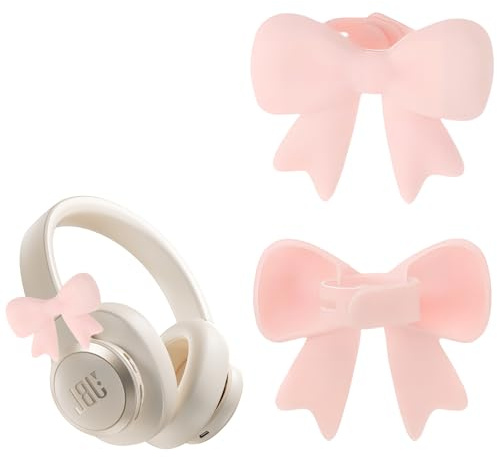 2 Pcs Silicone Bow Headphone Accessory, Cute 3D Bow Decor Attachment for Headphones, Coquettish Earphone Clip Decor Accessories for Women (Pink)