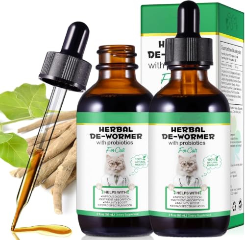 Tamiodfo Wurmkur Katze 60ml, Entwurmungsmittel Katzen mit Probitika, Natürliche Katzenwurmer-Tropfen, Verbesserung der Verdauung, Immunitätsschub- Kräuterentwurmer Entwurmung Katze- 2 Stück