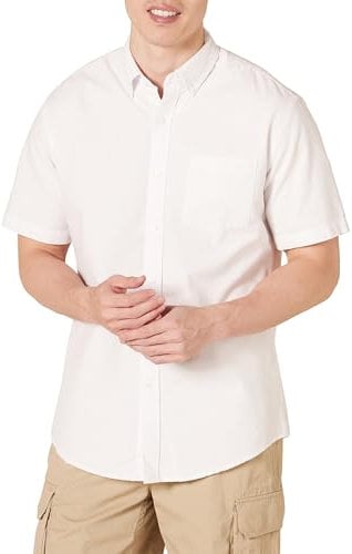 Amazon Essentials Men's Regular-Fit Short-Sleeve Pocket Oxford Shirt, White, XL
